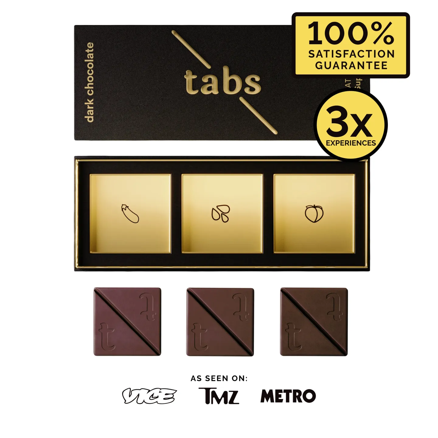 Tabs dark chocolate box with three chocolate squares