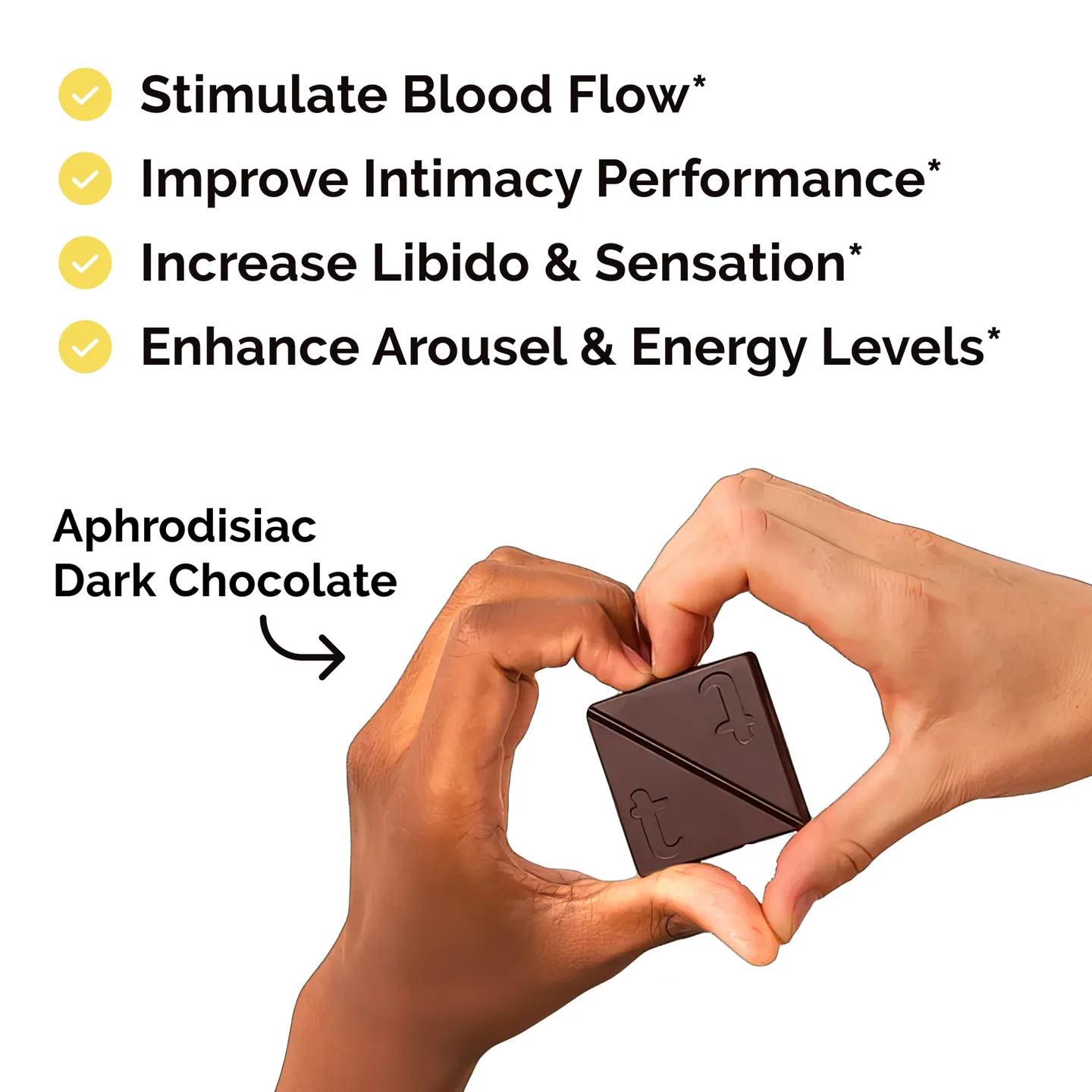 Hands holding a square of Tabs dark chocolate
